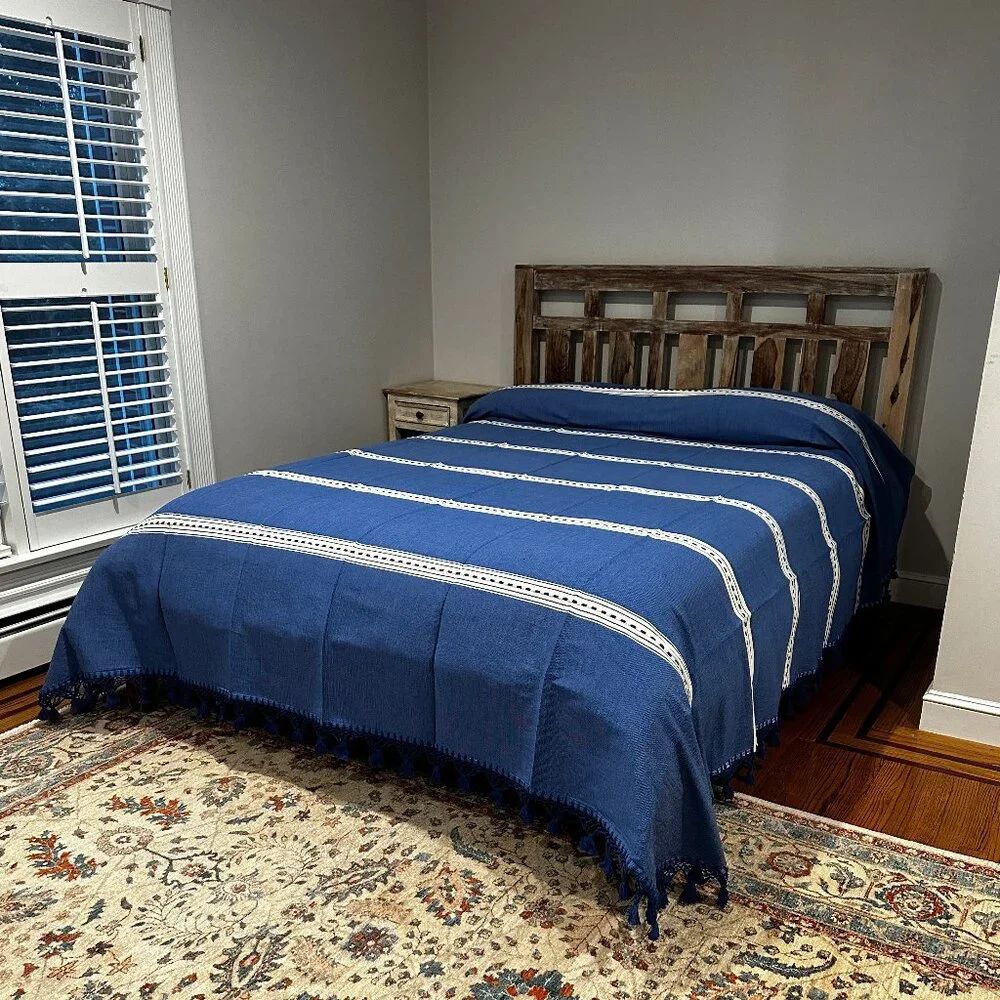 Queen Size Cotton Bedspread/Quilt. From Oaxaca Mex. Hand loom, Bed covers,